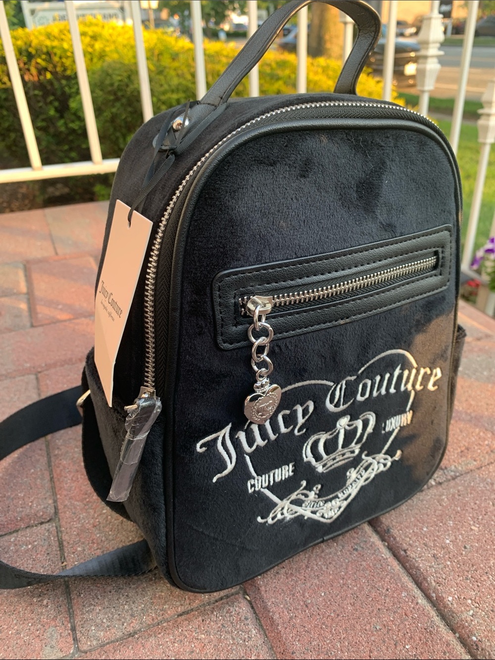 π - Juicy Couture Liquorice Backpack With Pink Bow π & Crown Charm - Picture 11 of 11